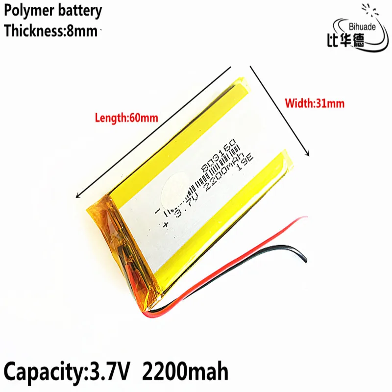 Liter energy battery 3.7V,2200mAH 803160 803060 Polymer lithium ion / Li-ion battery for tablet pc BANK,GPS,mp3,mp4
Liter energy battery 3.7V,2200mAH 803160 803060 Polymer lithium ion / Li-ion battery for tablet pc BANK,GPS,mp3,mp4