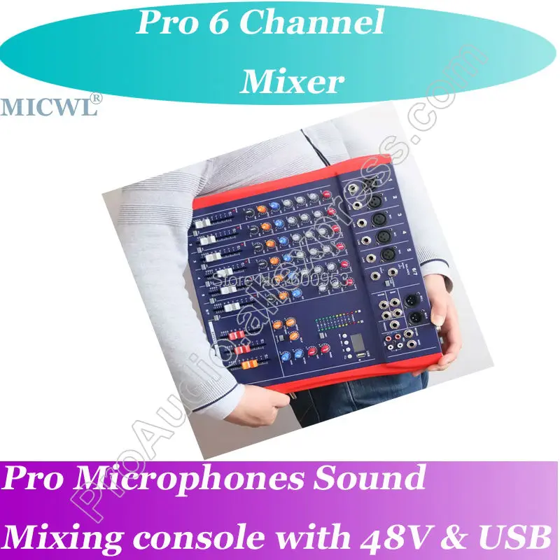 MICWL 6 Channel Microphone Mixing Console Live Studio Mixer with USB 48V | Электроника