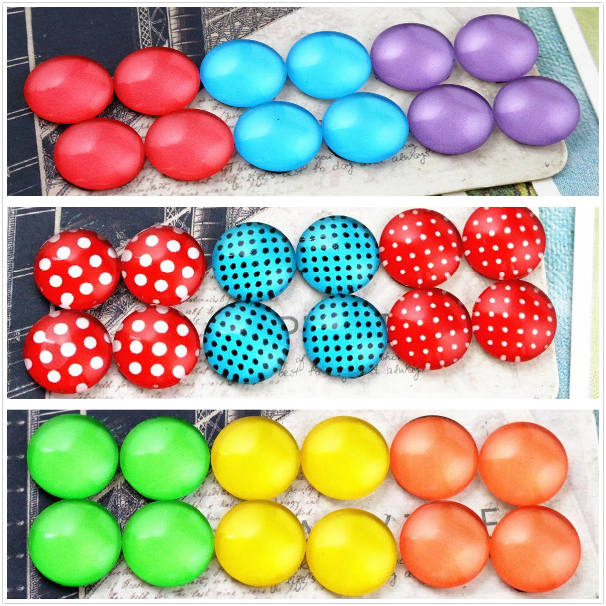 12pcs/lot (One Set) Three Style 12mm Color wave point Handmade Glass Cabochons Pattern Domed Jewelry Accessories Supplies
12pcs/lot (One Set) Three Style 12mm Color wave point Handmade Glass Cabochons Pattern Domed Jewelry Accessories Supplies