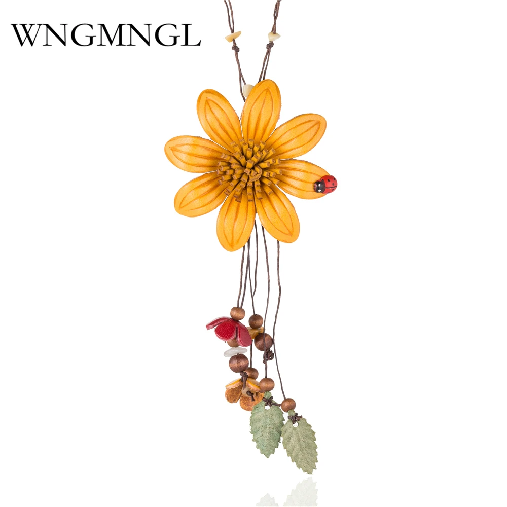 WNGMNGL New Beautiful Leather Flower Pendant Necklace With Ladybug Leaves Plant Jewelry Wood Beads Long Necklace Collares Mujer
WNGMNGL New Beautiful Leather Flower Pendant Necklace With Ladybug Leaves Plant Jewelry Wood Beads Long Necklace Collares Mujer