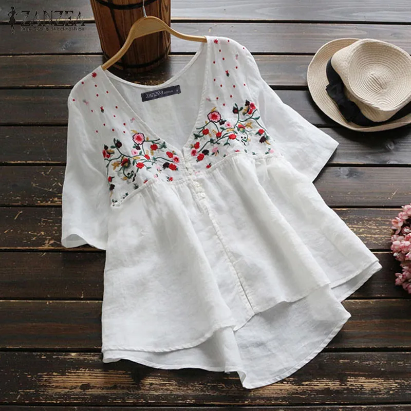 ZANZEA Women Tunic Tops Female Vintage Embroidery Blouse Casual Buttons Asymmetrical Hem Shirts Office Lady Blusas
ZANZEA Women Tunic Tops Female Vintage Embroidery Blouse Casual Buttons Asymmetrical Hem Shirts Office Lady Blusas