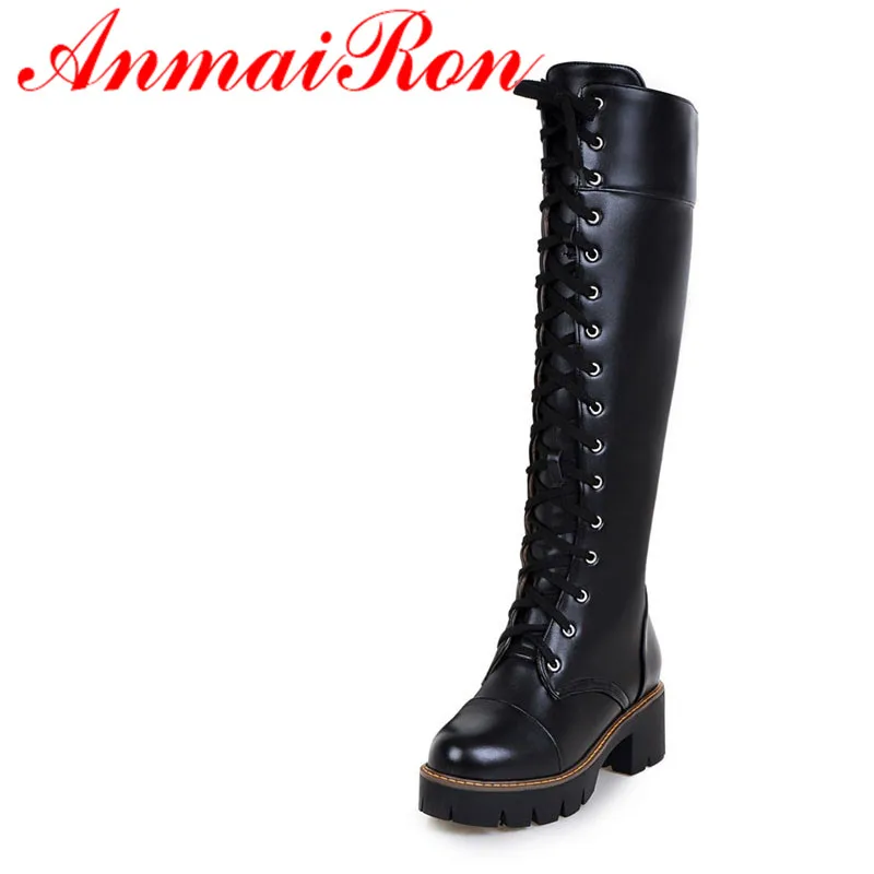 ANMAIRON 2020 Winter New Motorcycle Boots Round Lace-Up PU Platform Knee-high Boots Shoes Woman Black White Shoes Big Size 34-43
ANMAIRON 2020 Winter New Motorcycle Boots Round Lace-Up PU Platform Knee-high Boots Shoes Woman Black White Shoes Big Size 34-43
