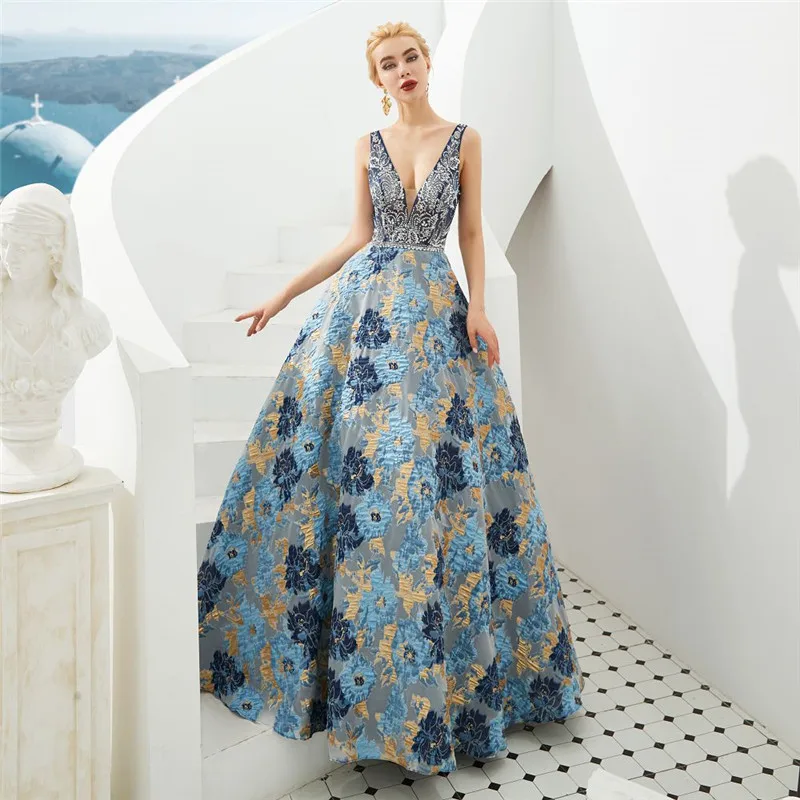 Real Photo Sexy V Neck Sleeveless Beaded Evening Dress 2019 Charming Open Back Floral Print Formal Party Dress with Appliques
Real Photo Sexy V Neck Sleeveless Beaded Evening Dress 2019 Charming Open Back Floral Print Formal Party Dress with Appliques