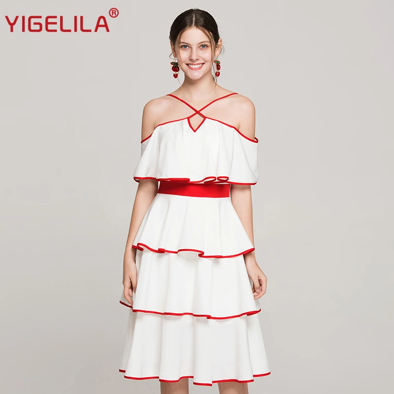 YIGELILA Women Summer Spaghetti Strap Dress Fashion Slash Neck Off Shoulder Empire Slim Knee Length Ruffles Cake Dress 63708
YIGELILA Women Summer Spaghetti Strap Dress Fashion Slash Neck Off Shoulder Empire Slim Knee Length Ruffles Cake Dress 63708