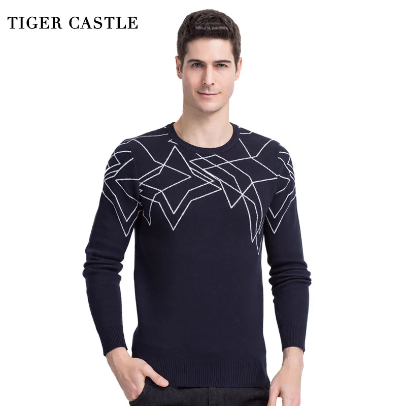 Мужской пуловер с длинным рукавом и принтом Замок Тигра|mens pullover sweaters|men pullovermen brand |