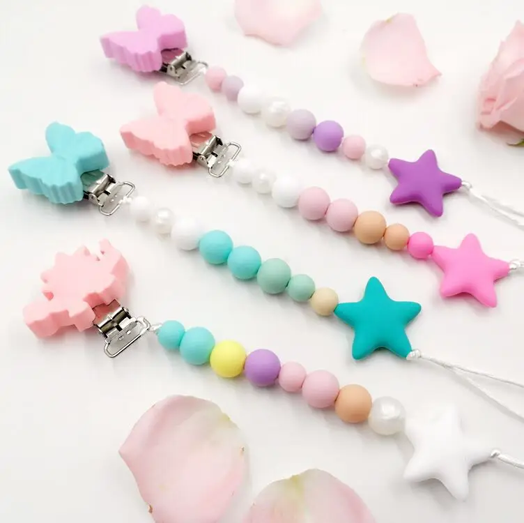 Silicon baby teether pacifier clip chain newborn dummy holder soft chewable toy with butterfly star dinosaur
Silicon baby teether pacifier clip chain newborn dummy holder soft chewable toy with butterfly star dinosaur