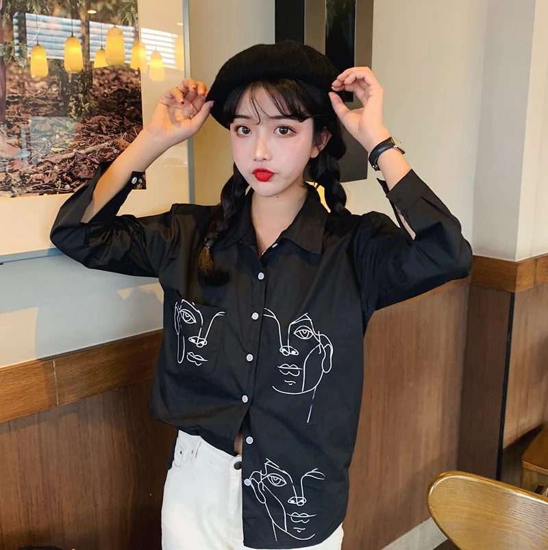 Korean College Wind England Style Sweet Gothic Print Women Shirts Irregular Black White Women Clothing Long Sleeve Blouses
Korean College Wind England Style Sweet Gothic Print Women Shirts Irregular Black White Women Clothing Long Sleeve Blouses
