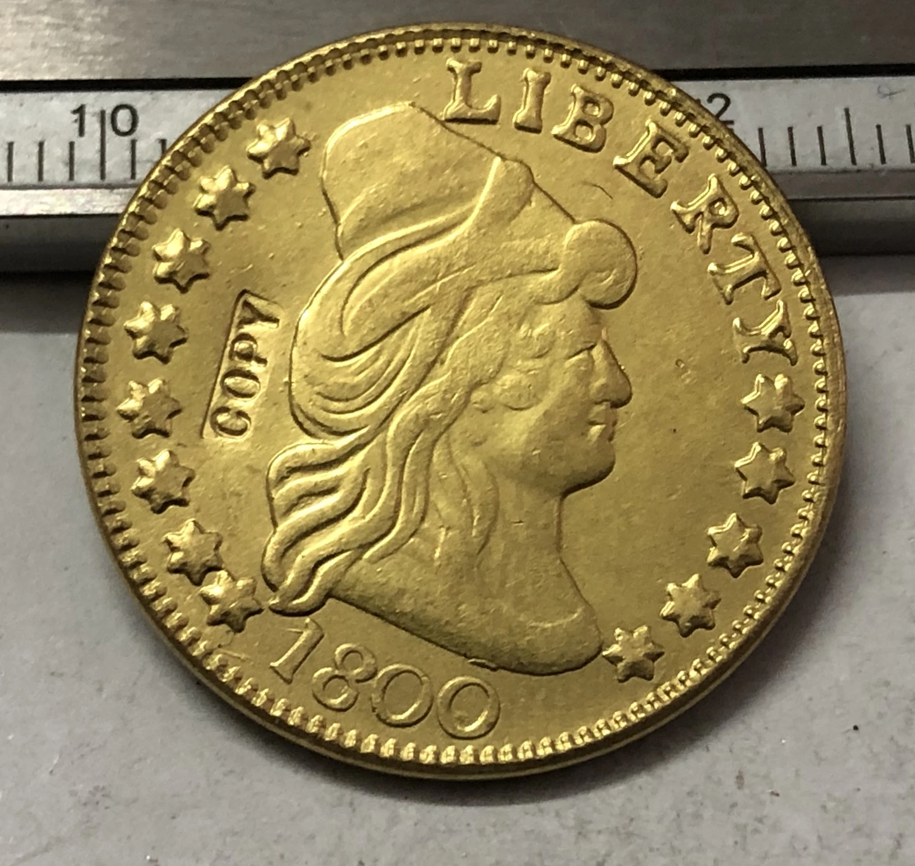1800 US TURBAN HEAD $5 24K gold plated Dollar Exact copy ( Eagle and Shield On Reverse)
1800 US TURBAN HEAD $5 24K gold plated Dollar Exact copy ( Eagle and Shield On Reverse)