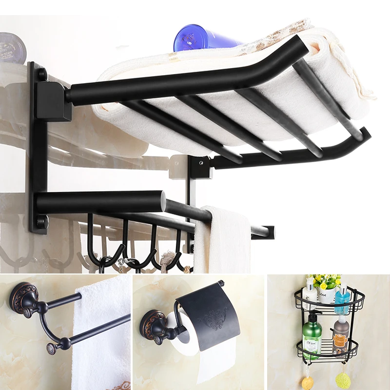 Black Oil Bronze Wall Mounted Bathroom Hardware Set With Folding Towel Rack Carved Solid Brass Bathroom Complete Set Orb290
Black Oil Bronze Wall Mounted Bathroom Hardware Set With Folding Towel Rack Carved Solid Brass Bathroom Complete Set Orb290