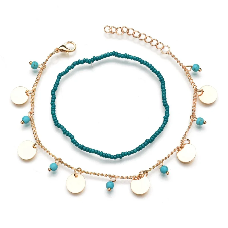 New boho bohemian Green beads beach feet bare two-layer anklet, simple and stylish round metal pendant jewelry women's bracelet
New boho bohemian Green beads beach feet bare two-layer anklet, simple and stylish round metal pendant jewelry women's bracelet