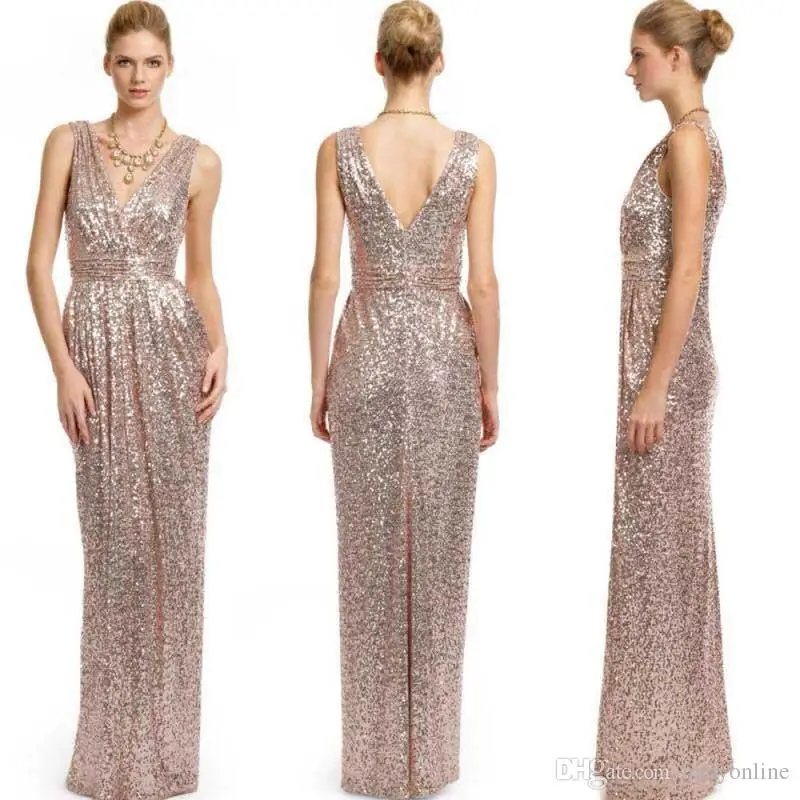 2015 Розовое Золото длинные Платья Невесты Плюс Размер На Заказ v-образным вырезом