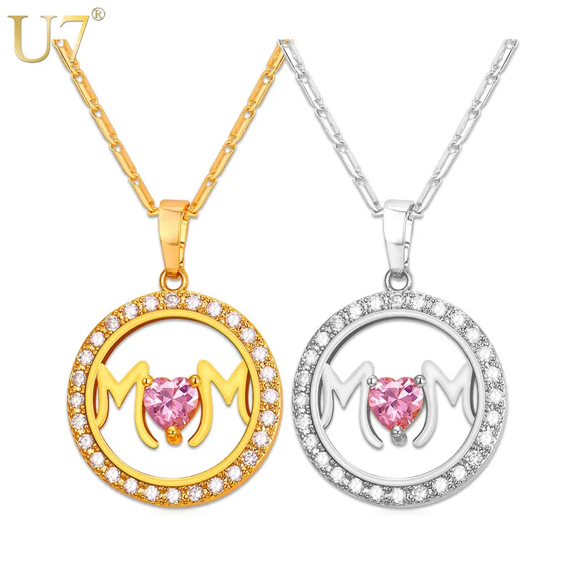 U7 Mothers Day Gift Mom Necklace Women Fashion Jewelry Silver/Gold Color Luxury Pink CZ Crystal Heart Round Pendant & Chain P925
U7 Mothers Day Gift Mom Necklace Women Fashion Jewelry Silver/Gold Color Luxury Pink CZ Crystal Heart Round Pendant & Chain P925