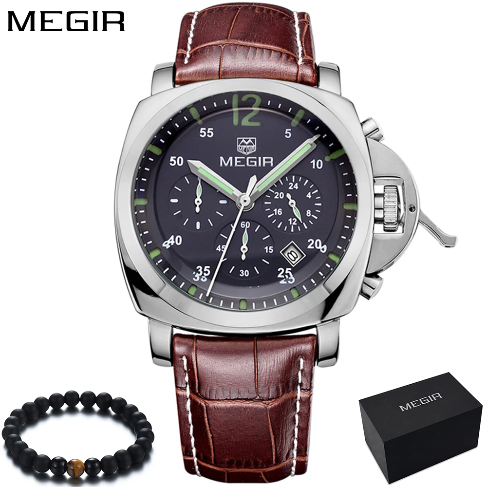 Relogio masculino Для мужчин смотреть Роскошные Megir бренд кожа Золото Аналоговый Дисплей