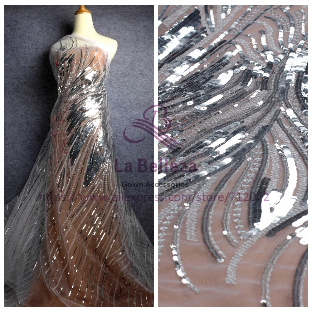 La Belleza 1 yard silver 5mm + 9mm sequins metallic embroidered evening/wedding dress lace fabric
La Belleza 1 yard silver 5mm + 9mm sequins metallic embroidered evening/wedding dress lace fabric