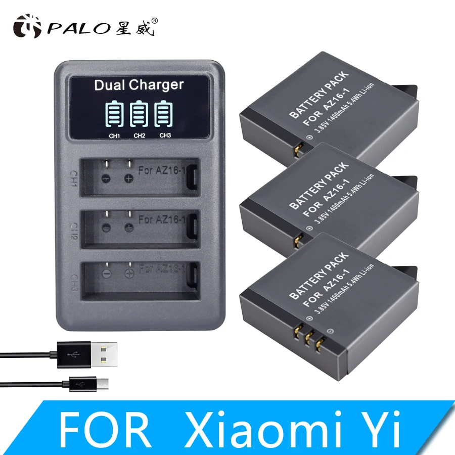 

3Pcs 3.85V AZ16-1 Batteries For Original Xiaomi YI lite 2 4K 4k + LED USB 3slots Charger For Xiao yi 4k Action Camera Battery