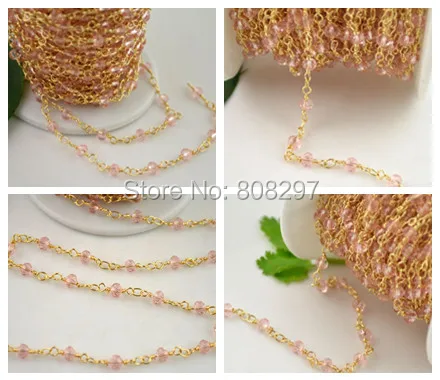 Wholesale! 4MM Wire Wrapped Beaded Chains 24k Gold Color Rosary chain Pink Crystal faceted beads jewelry making
Wholesale! 4MM Wire Wrapped Beaded Chains 24k Gold Color Rosary chain Pink Crystal faceted beads jewelry making