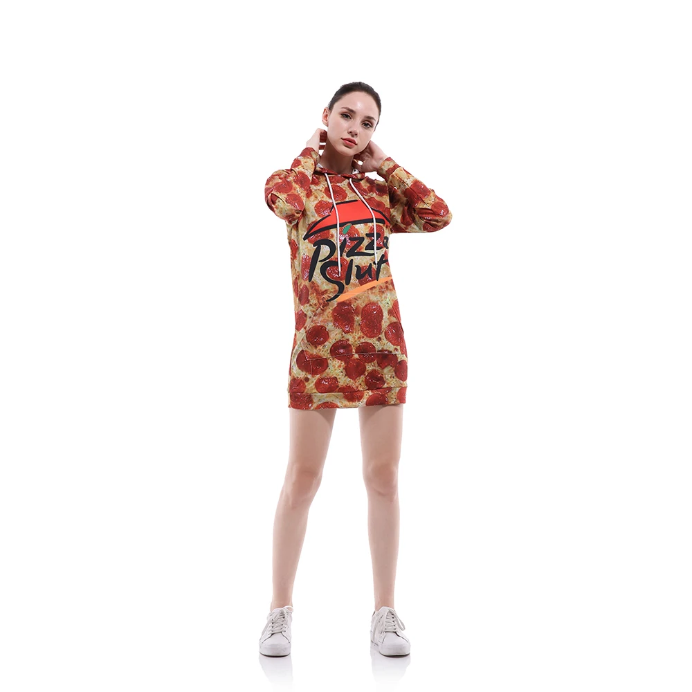 Buteefull 2018 новый длинный тонкий балахон карман Толстовка 3D пиццы пищевой толстовки