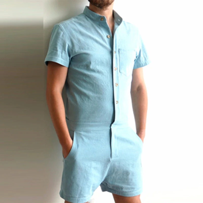 Повседневные летние мужские комбинезоны для фитнеса штаны боди однобортный