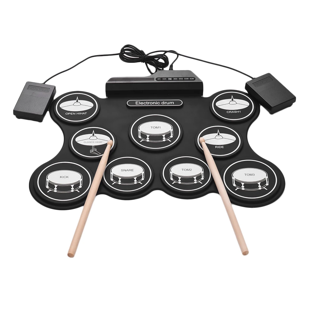 Portable USB Roll Up Drum Kit Digital Electronic Drum Set 9 Silicon Drum Pads with Drumsticks Foot Pedals for Beginners Children
Portable USB Roll Up Drum Kit Digital Electronic Drum Set 9 Silicon Drum Pads with Drumsticks Foot Pedals for Beginners Children