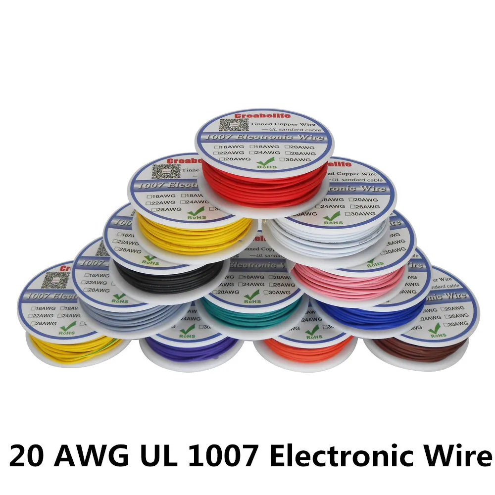 6m/ UL1007 20AWG 12 Colors Select Spool Package Electrical Wire Cable Line Airline PVC Tinned Copper PCB Wire RoHS Wire 
6m/ UL1007 20AWG 12 Colors Select Spool Package Electrical Wire Cable Line Airline PVC Tinned Copper PCB Wire RoHS Wire