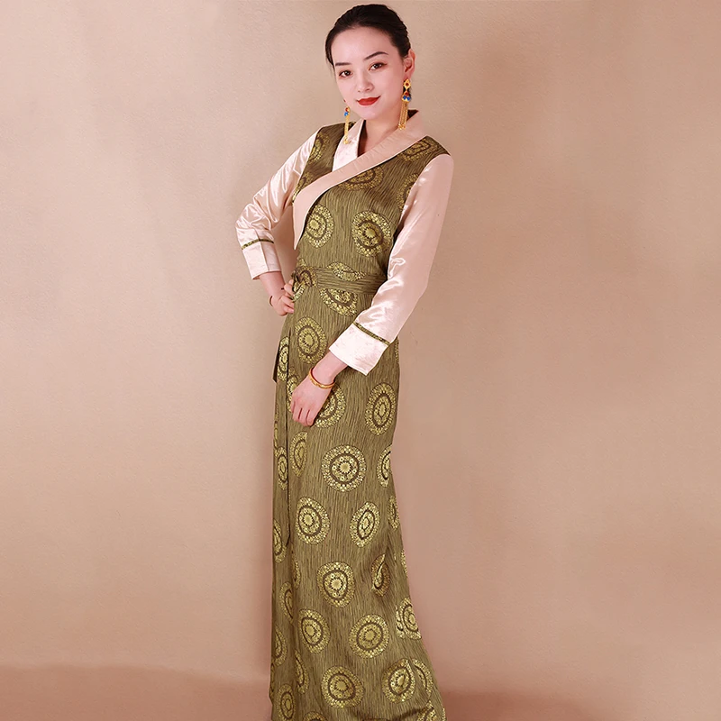 New Spring autumn Chinese traditional costume tibet long robe elegant grown tang suit national dress women ethnic clothing 
New Spring autumn Chinese traditional costume tibet long robe elegant grown tang suit national dress women ethnic clothing