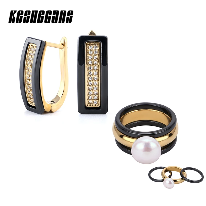 Luxury Gold Jewelry Set Earrings And Three-piece Rings Black White Ceramic Fashion Jewelry For Women Elegant Earrings Rings Sets
Luxury Gold Jewelry Set Earrings And Three-piece Rings Black White Ceramic Fashion Jewelry For Women Elegant Earrings Rings Sets