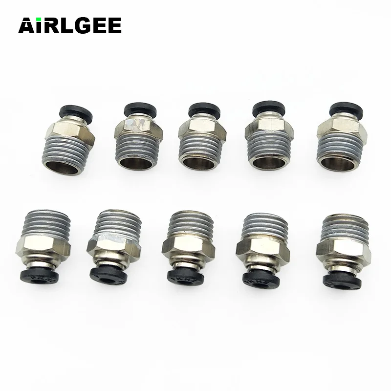 

10 Pcs 1/4" PT Straight Male Thread 4mm Tube Push In Joint Pneumatic Connector Quick Fittings Black PC4-02