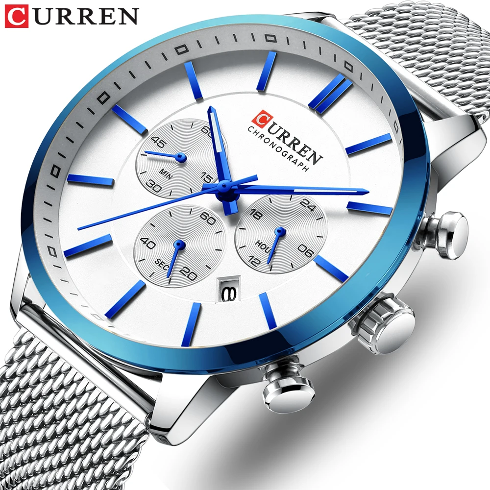CURREN New Men Watch Fashion Blue Steel Mesh Quartz Wristwatch Casual Multi-function Chronograph Watch 24 Hour Date CLock
CURREN New Men Watch Fashion Blue Steel Mesh Quartz Wristwatch Casual Multi-function Chronograph Watch 24 Hour Date CLock