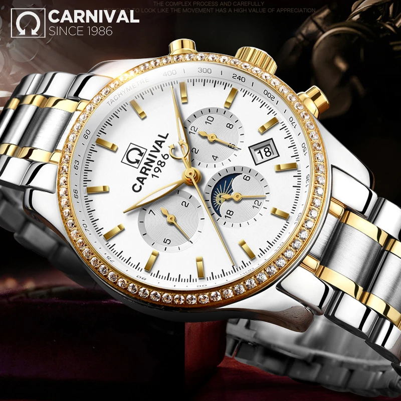 Men's Watch CARNIVAL Top Luxury Brand Male Steel Automatic Mechanical Watch Men Multi-fuction Military Luminous Wrist Watches
Men's Watch CARNIVAL Top Luxury Brand Male Steel Automatic Mechanical Watch Men Multi-fuction Military Luminous Wrist Watches