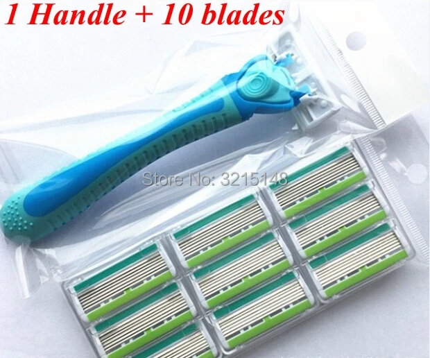 1handle + 10pcs 6 layer Razor Blade Face Care comfortable men sharp electric shaver head shaving blades | Красота и здоровье