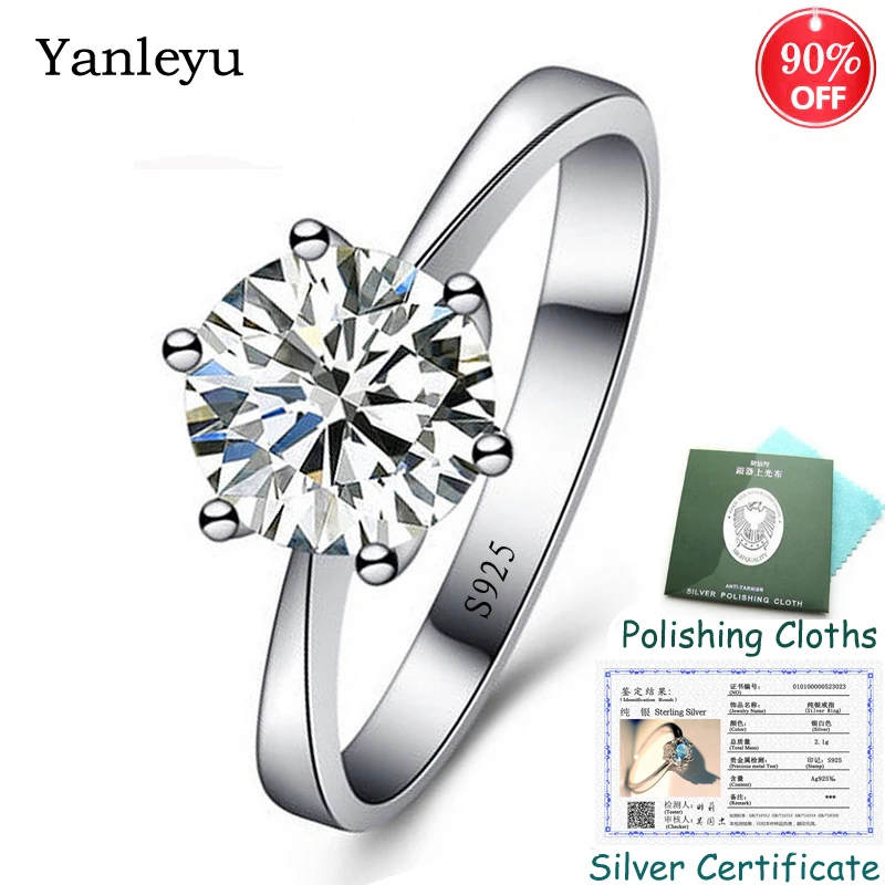 Send Silver Certificate! Yanleyu 100% 925 Sterling Silver Ring Classic 6 Claws 1ct Solitaire CZ Engagement Rings for Women PR251
Send Silver Certificate! Yanleyu 100% 925 Sterling Silver Ring Classic 6 Claws 1ct Solitaire CZ Engagement Rings for Women PR251