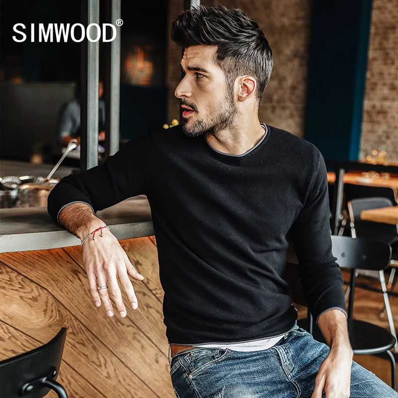 SIMWOOD 2019 весна зима новый свитер для мужчин Slim Fit вязаный пуловер Мода плюс размеры