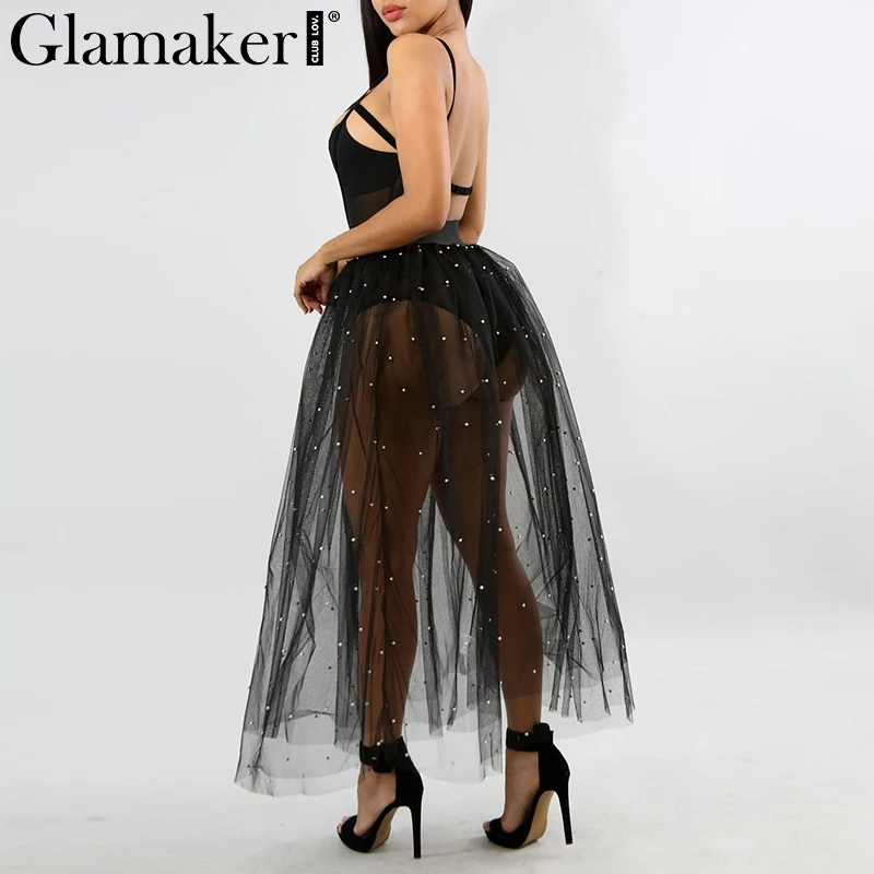 Прозрачная сетчатая черная длинная юбка Glamaker Весенняя пикантная пачка с