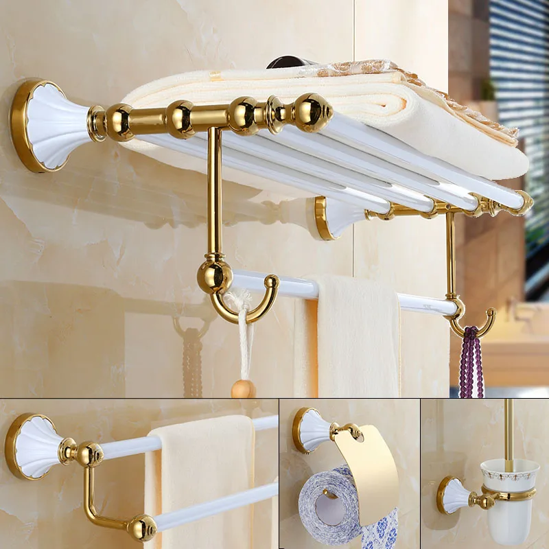 Bathroom Accessories Set Gold and White Paper Holder,Towel Bar,Soap Holder,Towel Rack,Glass Shelf,Hooks bathroom Hardware set
Bathroom Accessories Set Gold and White Paper Holder,Towel Bar,Soap Holder,Towel Rack,Glass Shelf,Hooks bathroom Hardware set