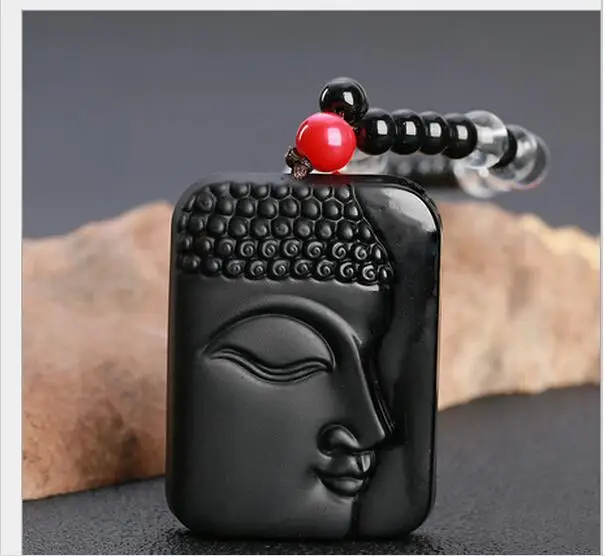 Ожерелье-свитер с изображением головы Будды из обсидианского камня и оникса |