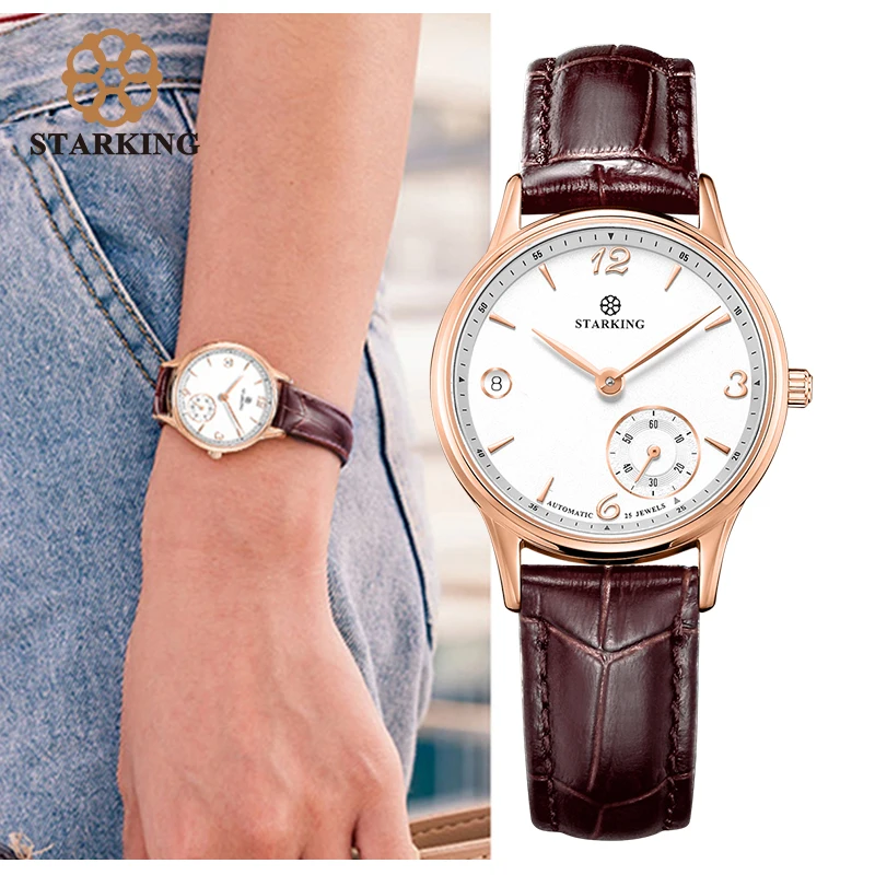 STARKING Automatic self winding women watches Stainless Steel Sapphire Crystal watch Waterproof 5ATM Auto Date Two Dials Clock
STARKING Automatic self winding women watches Stainless Steel Sapphire Crystal watch Waterproof 5ATM Auto Date Two Dials Clock