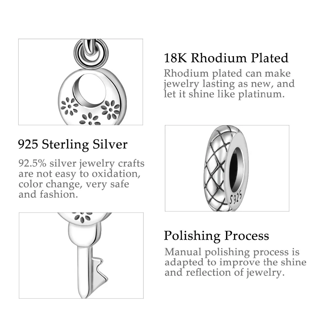 Eudora 100% 925 Sterling Silver Happiness Key Flower Pendant Charm fit Women Bracelets & Necklaces DIY Jewelry For Girls CYZ108
Eudora 100% 925 Sterling Silver Happiness Key Flower Pendant Charm fit Women Bracelets & Necklaces DIY Jewelry For Girls CYZ108
