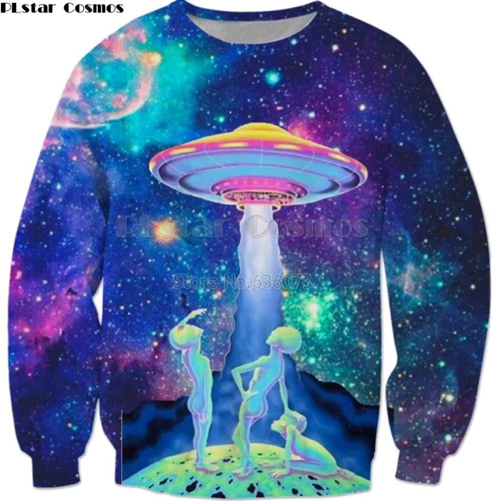 

PLstar Cosmos 2018 New Fashion Sweatshirt Alien Abduction Funny 3D Print Crewneck Sweatshirt Mens Women Casual Pullovers