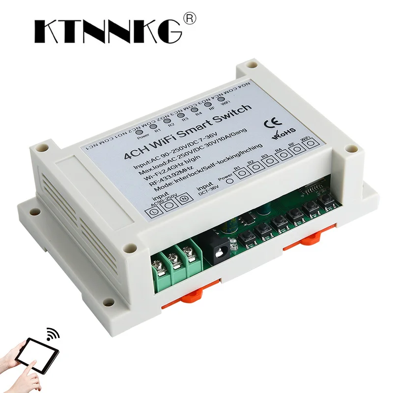 AC110V 220V DC12-24V 4CH WiFi Switch Smart Home Relay Module Timer power Switch with Ev1527 433MHz Wireless RF Remote Controls
AC110V 220V DC12-24V 4CH WiFi Switch Smart Home Relay Module Timer power Switch with Ev1527 433MHz Wireless RF Remote Controls
