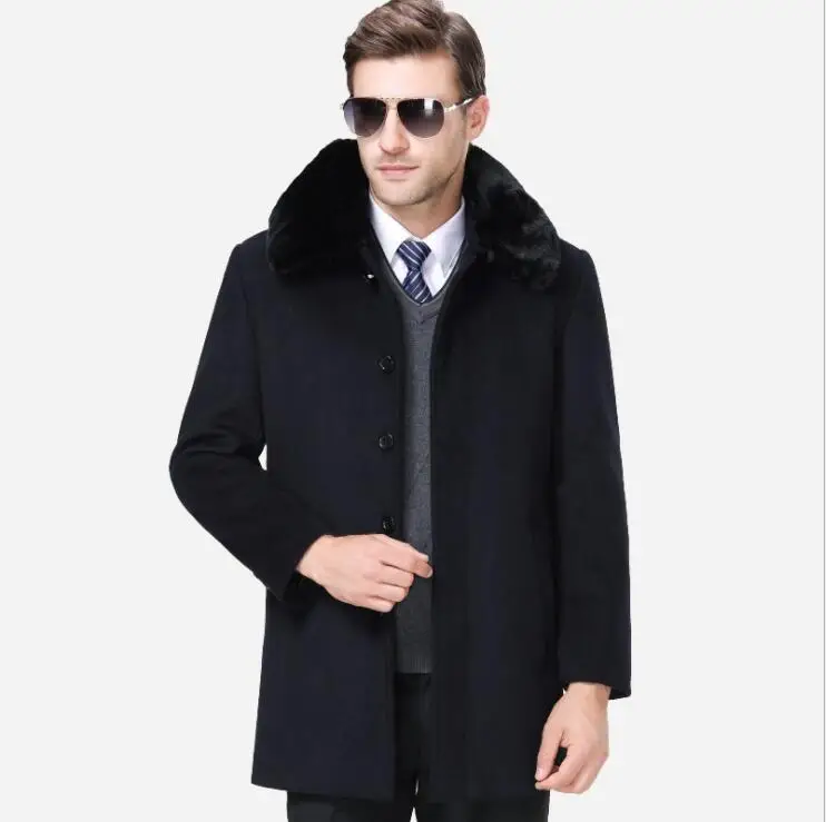 Long Section Single breasted Clothing With Fur Collar Winter Men woolen thick overcoat Black Coffee velvet Wool Trench Coat
Long Section Single breasted Clothing With Fur Collar Winter Men woolen thick overcoat Black Coffee velvet Wool Trench Coat