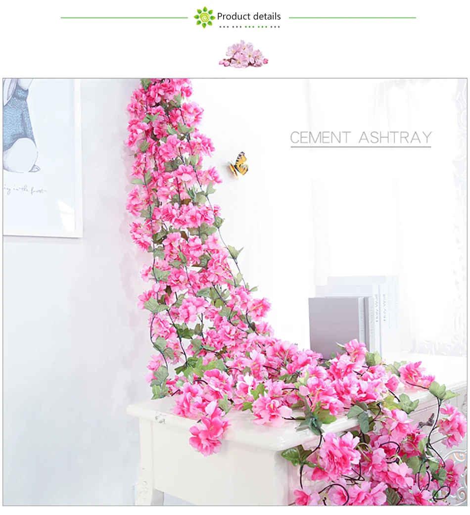 Luyue 11pcs/lot Artificial Cherry Flower Vines Wedding Hanging Fake Silk blossoms Simulation Rose Rattan Colorfu
Luyue 11pcs/lot Artificial Cherry Flower Vines Wedding Hanging Fake Silk blossoms Simulation Rose Rattan Colorfu