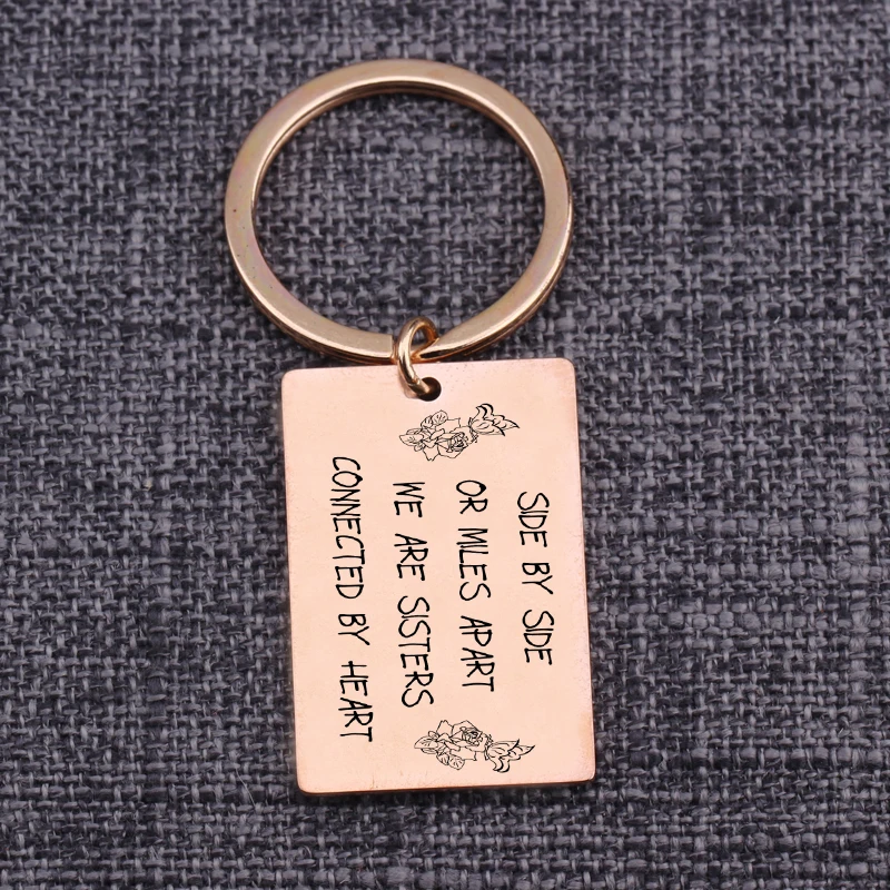 Side By Or Miles Apart We Are Sisters Connected Heart Engraved Keychain Key Tag For Best Friends Pendant | Украшения и аксессуары