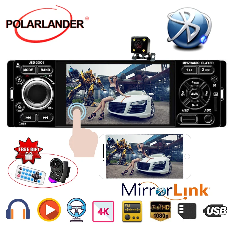 Автомобильный микрофон с камерой заднего вида 4 " 1 Din сенсорный экран Bluetooth