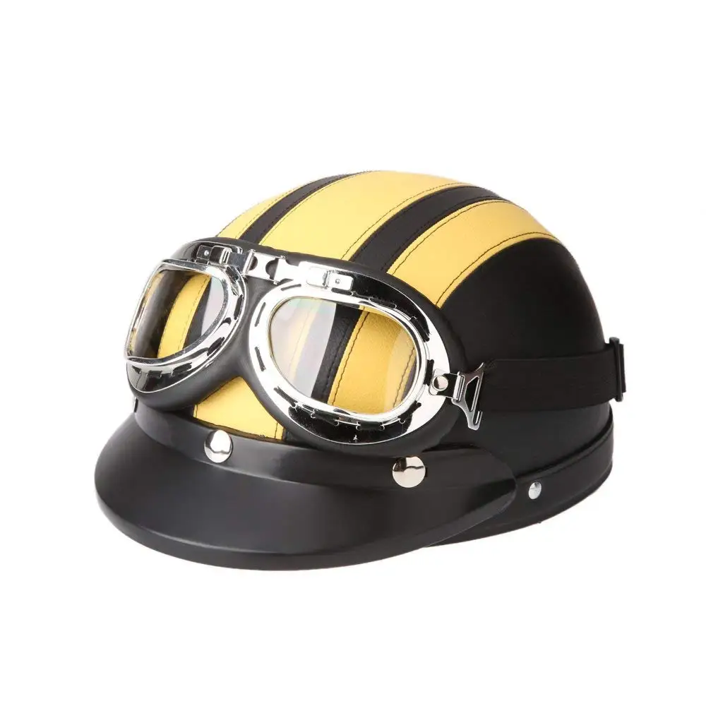 Yellow Motorcycle Helmet Open Face Bike Bicycle Helmet Scooter Half Leather Helmet with Visor Goggles Retro 54-60cm
Yellow Motorcycle Helmet Open Face Bike Bicycle Helmet Scooter Half Leather Helmet with Visor Goggles Retro 54-60cm