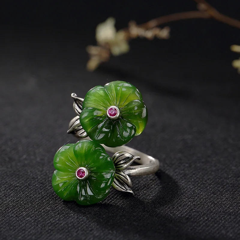 Real Gemstone 925 Sterling Silver Vintage Jade Flower Opening Rings for Women Original Handmade Adjustable Rings Set
Real Gemstone 925 Sterling Silver Vintage Jade Flower Opening Rings for Women Original Handmade Adjustable Rings Set