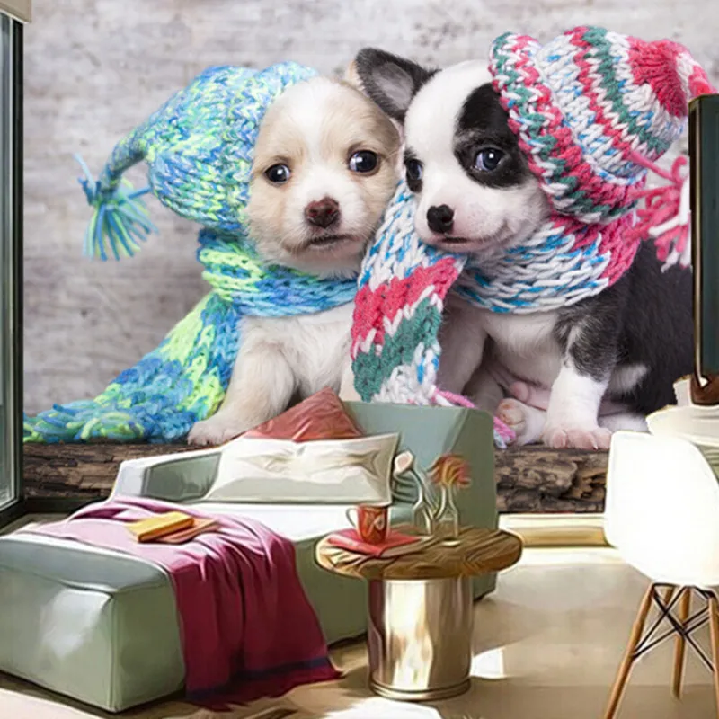 Custom 3D large mural,Two cute puppies with wool hat papel de parede ,living room sofa TV wall bedroom wall paper
Custom 3D large mural,Two cute puppies with wool hat papel de parede ,living room sofa TV wall bedroom wall paper
