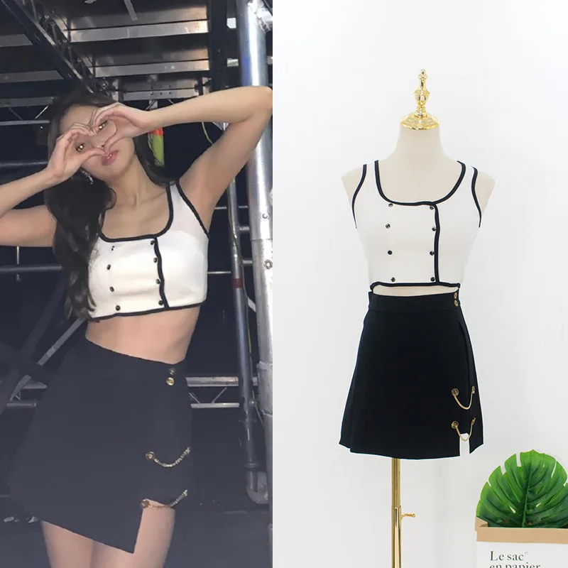 kpop BLACKPINK JENNIE the same streetwear Party sexy two piece skirt and top set women fashion korean new crop top and skirt set
kpop BLACKPINK JENNIE the same streetwear Party sexy two piece skirt and top set women fashion korean new crop top and skirt set