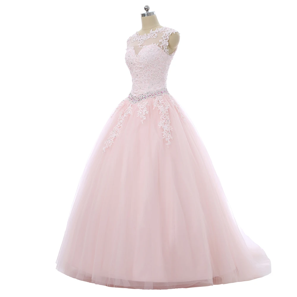 Розовые бальные платья Quinceanera бальное платье с коротким рукавом тюль бисер
