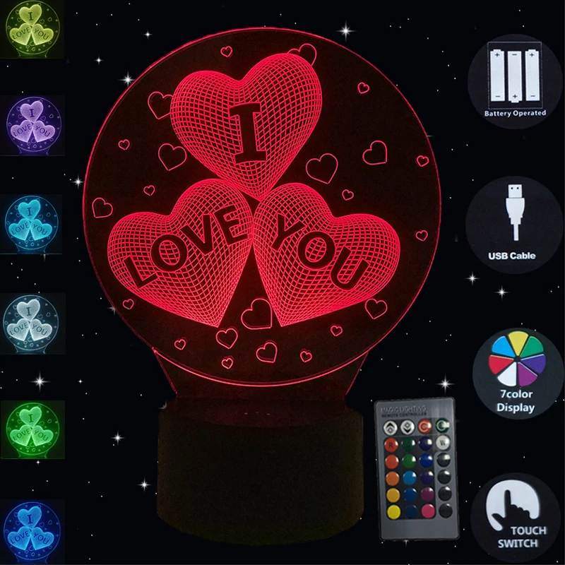 3D LED Lamp Night Light Luminaria USB Touch Table lamp I LOVE YOU 7 Colors Changing Desk Lamp For Bedroom Home Decoration Gifts
3D LED Lamp Night Light Luminaria USB Touch Table lamp I LOVE YOU 7 Colors Changing Desk Lamp For Bedroom Home Decoration Gifts