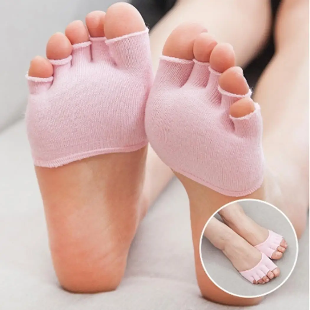 Женские одноцветные носки с пятью пальцами тонкие половинчатым носком